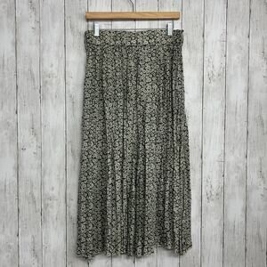 Apricot Pebble Daisy Green Floral Flowy Pleated Cottage Fairy Flared Maxi Skirt